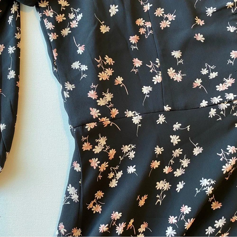 NWT Ann Taylor Black Floral Long Sleeve Boho Dress, Size 14T - Picture 7 of 9